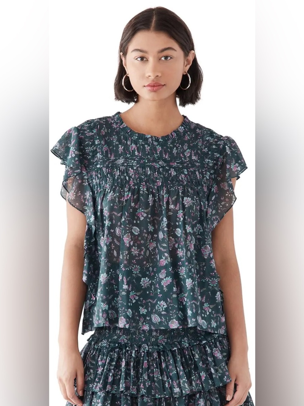 Isabel Marant Étoile Layona Feminine Romantic Ruffled Floral Cotton Voile Blouse